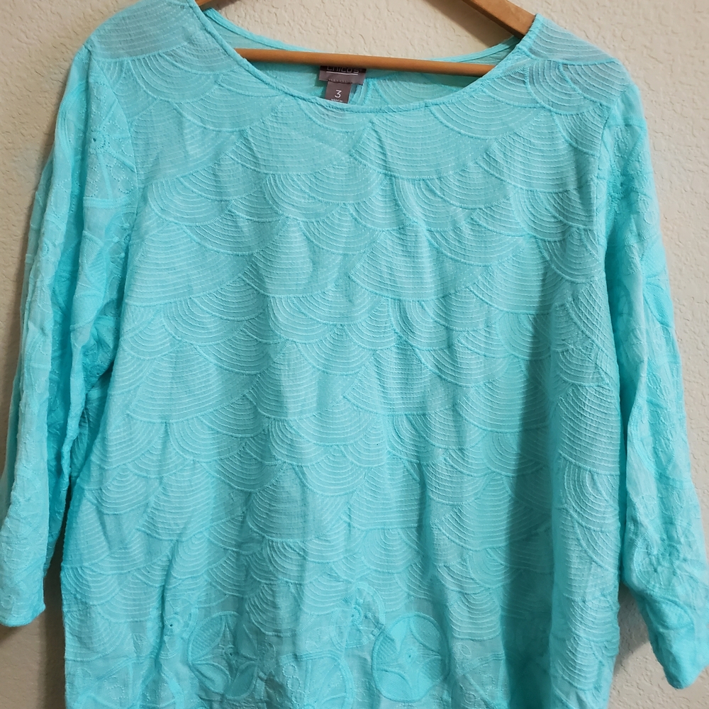 Chico's Turquoise Scallopped Blouse